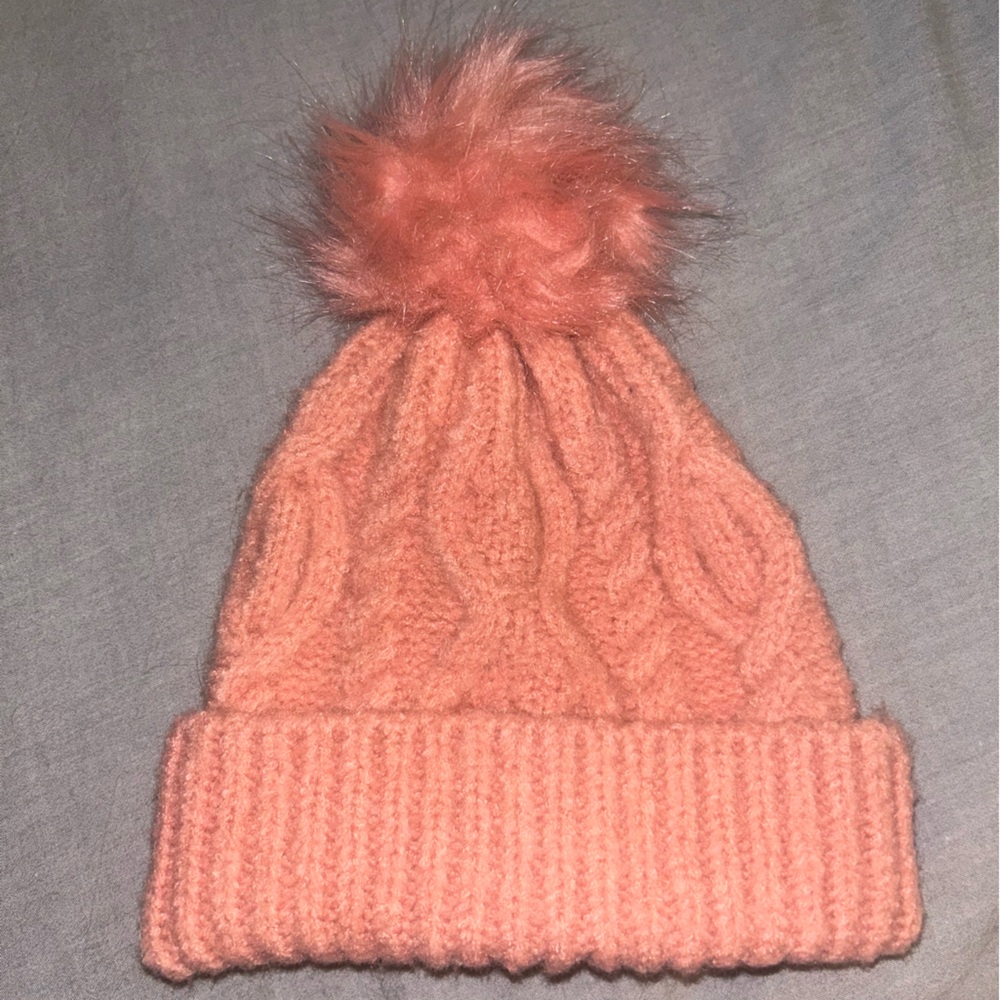 Pinkish Orangish Pom Pom Winter Beanie